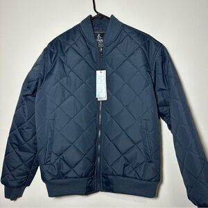 Spire by Galaxy Mens Quilted Bomber Jacket Blue Full Zip Front Large NWT